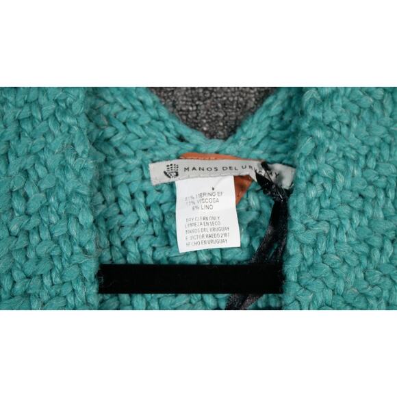 Manos Del Uruguay NWT Handmade Merino Huella Poncho Uruguay OS Teal Blue Aqua - Picture 7 of 8